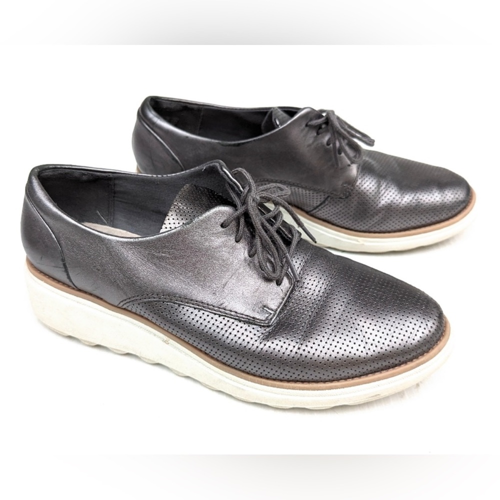 Platform Leather Lace Up Oxford Shoes by Clarks Sharon Crystal Wedge womens 9